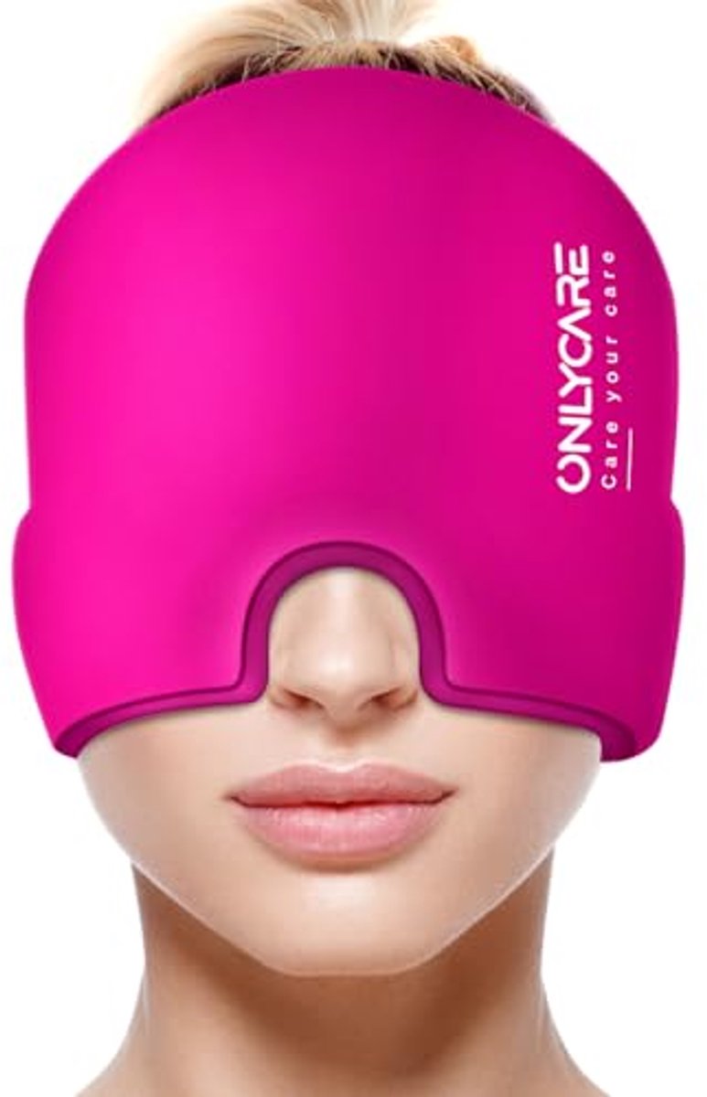 Koelmuts voor Migraine en Hoofdpijn - Herbruikbaar Koelmasker in Rozerood