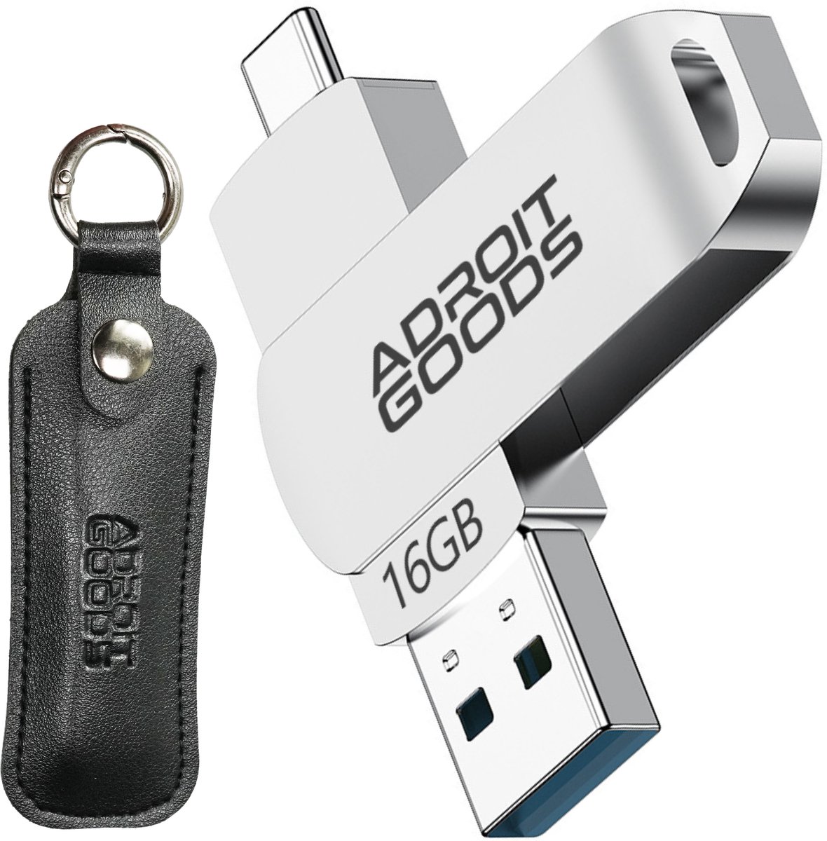 AdroitGoods USB-A/USB-C stick met hoes – 16GB – USB 3.1/10Gbps – Metaal – Premium Opslag - zilver