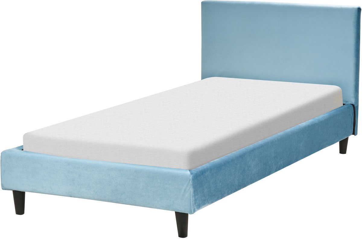 Beliani FITOU - Eenpersoonsbed - Lichtblauw - 90 x 200 cm - Fluweel