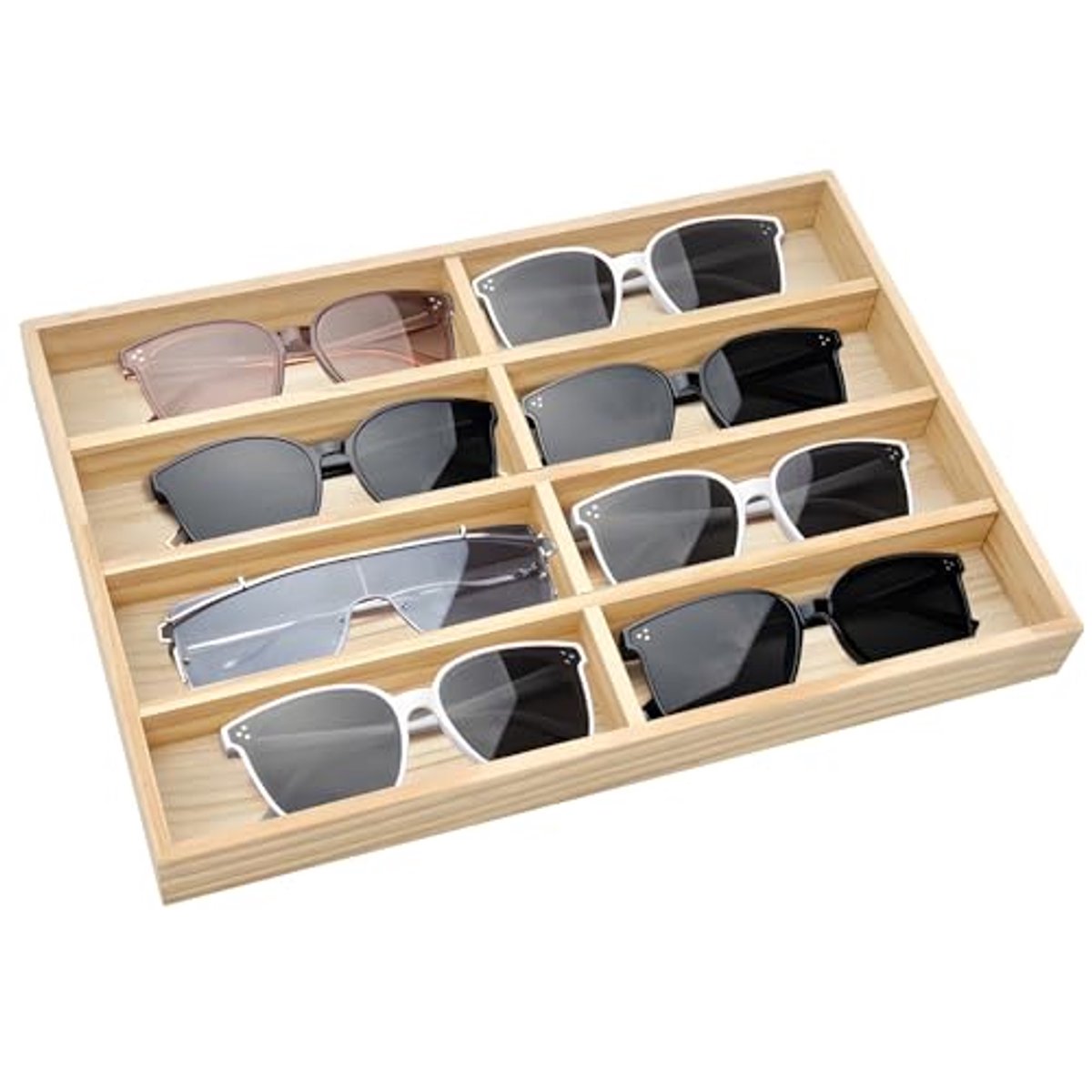 Houten Brillendoos voor 8 Brillen - Stijlvolle Organizer voor Zonnebrillen, Sieraden en Horloges
