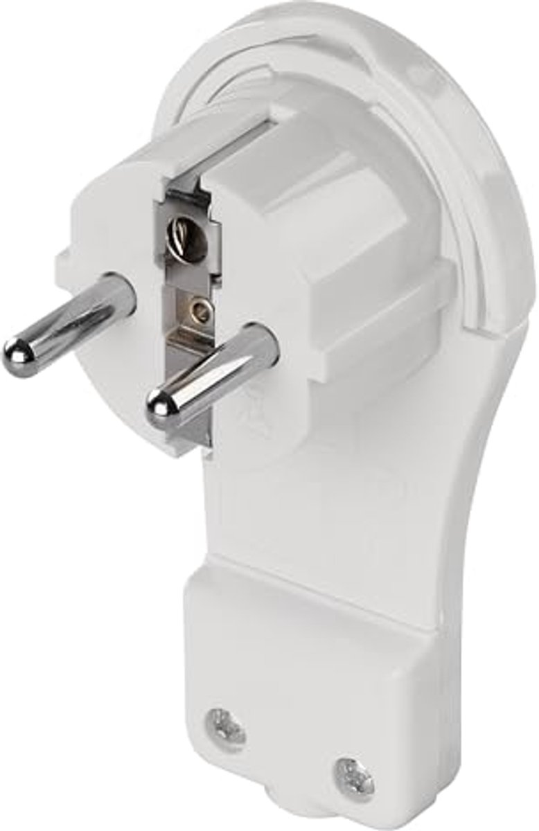 Extra Platte Haakse Stekker voor Verlengkabels - Wit - 250 V, 16 A, 3680 W - Ideaal voor Kleine Ruimtes
