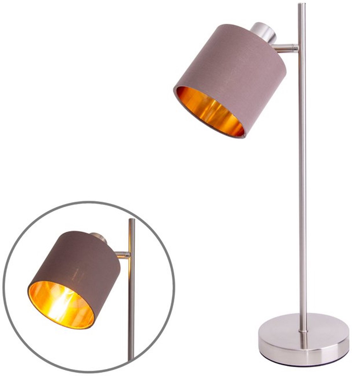 Tafellamp Bureaulamp "Maron" hoogte 51cm E14 Metaal Textiel Bruin