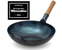 Koolstofstalen Wokpan - Roerbakpan Groot - Gezond Koken - Platte Bodem - 34 cm - Blauw