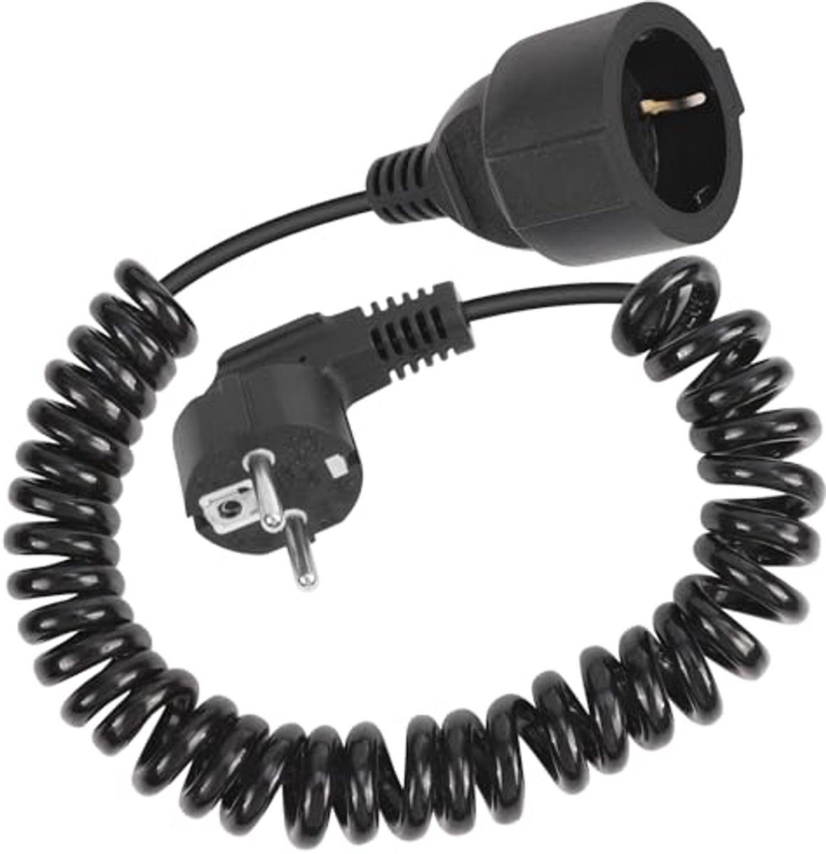 Rekbare Schuko verlengkabel - Spiraalkabel (0,6 m tot 2 m), Geaard contact 230V/16A