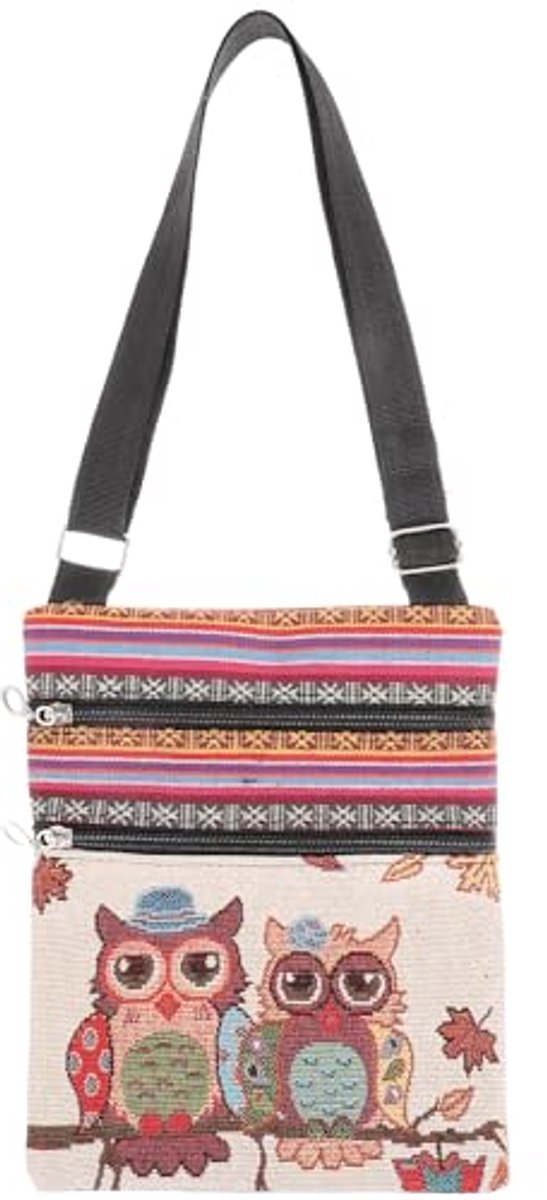 Boheemse Uil Gedrukt Canvas Crossbody Tas voor Dames
