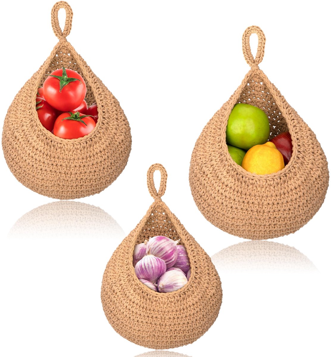 Ibenzoa® Handgeweven Boho Stijl Hangende Fruitmanden voor Keuken en Decoratie