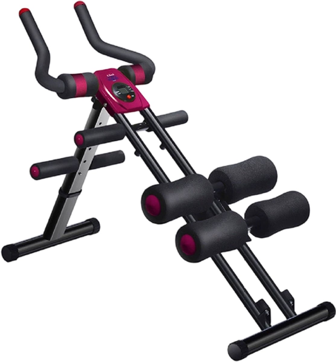 1x buiktrainer – 5 instelbare weerstanden buikspiertrainers – opvouwbare ab trainer met rechte glijbaan – multifunctioneel voor thuisgebruik – Rozerood