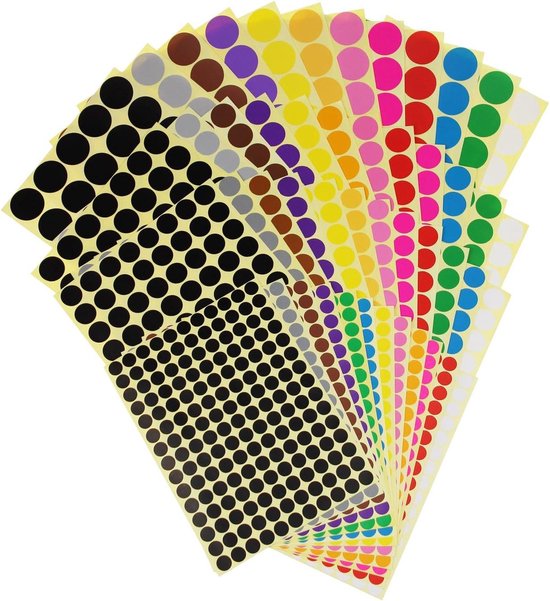 Bollini Kleurrijke Stickers - 10400 Stuks Ronde Labels Van 10 Mm, 16 Kleuren, Zelfklevend, Beschrijfbaar - Voor Kantoor, School, Archief En Prijsaanduiding