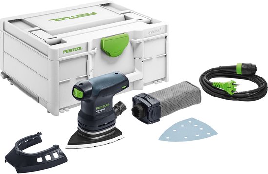 Festool DTS 400 REQ deltaschuurmachine, stofzuiger, schuurpapier, beschermkap en snoer in Festool Systainer.