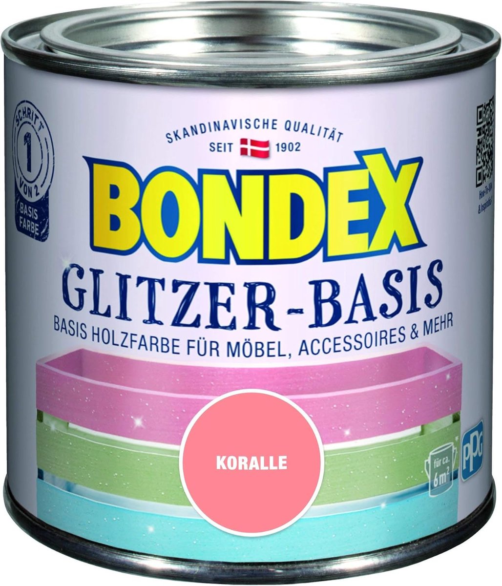 Bondex 424675 Glitter Base Coral 0,5 L - Verf met glitter voor 6m² - Glitterverf beschermt het hout en creëert glinsterende blikvangers