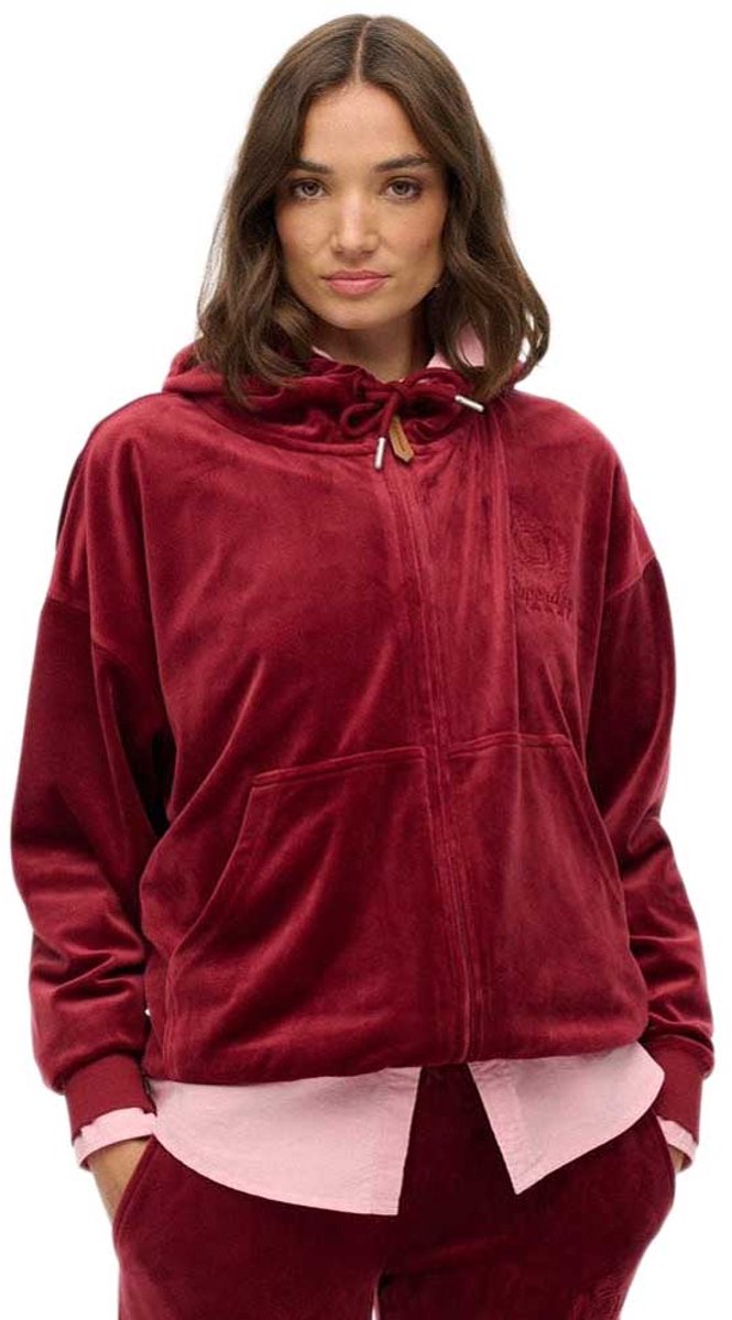 Superdry Country Club Velour Zip Hoodie Dames Hoodies Rood