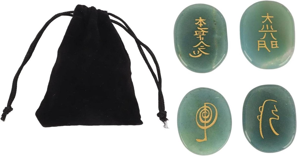 Allecto plus - 4 stuks Rune Stenen met Gegraveerde Reiki Symbolen en Opbergzakje - Meditatie en Kristal Healing