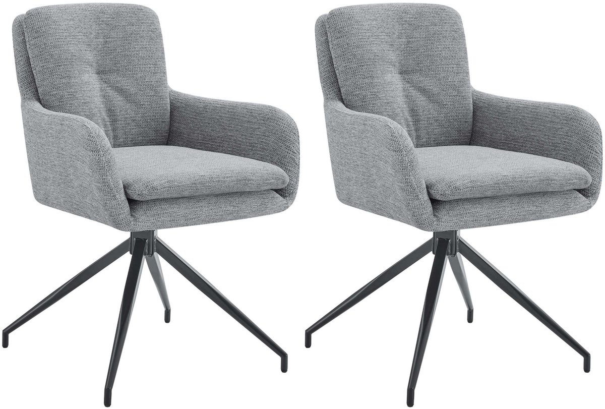 CLP Pickett - Set van 2 Eetkamerstoelen - met armleuning - klassiek - draaibaar - met rugleuning - Stof/grijs