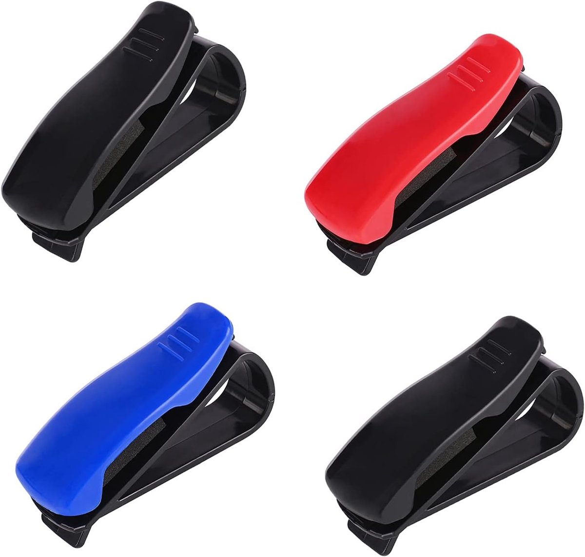 Car Glassen Clip - Auto Zonnebril Houder - Multifunctionele Clip voor Bril of Kaarten - 4-Delige Set met Zwarte, Rode en Blauwe Clips