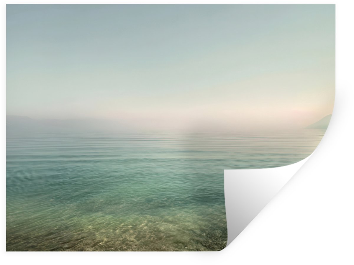 Muurstickers - Sticker Folie - Zee - Horizon - Blauw - Mist - 120x90 cm - Plakfolie - Muur