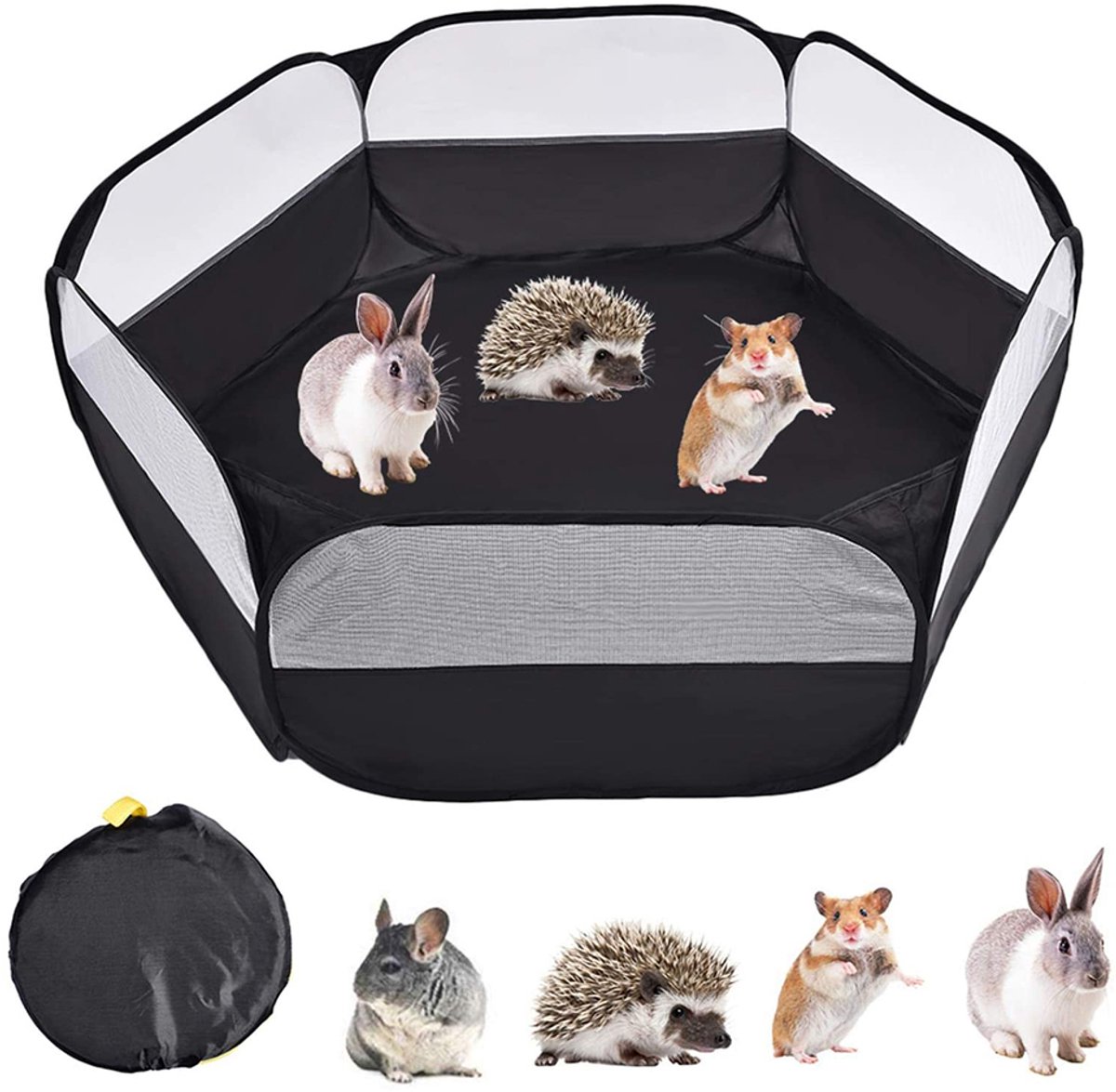 TuseRxln Speeltent - Speelpen voor Kleine Dieren - Ruime Dieren Playground met Movable Tuinhek - 1 Stuk - Voor Buiten Zwart
