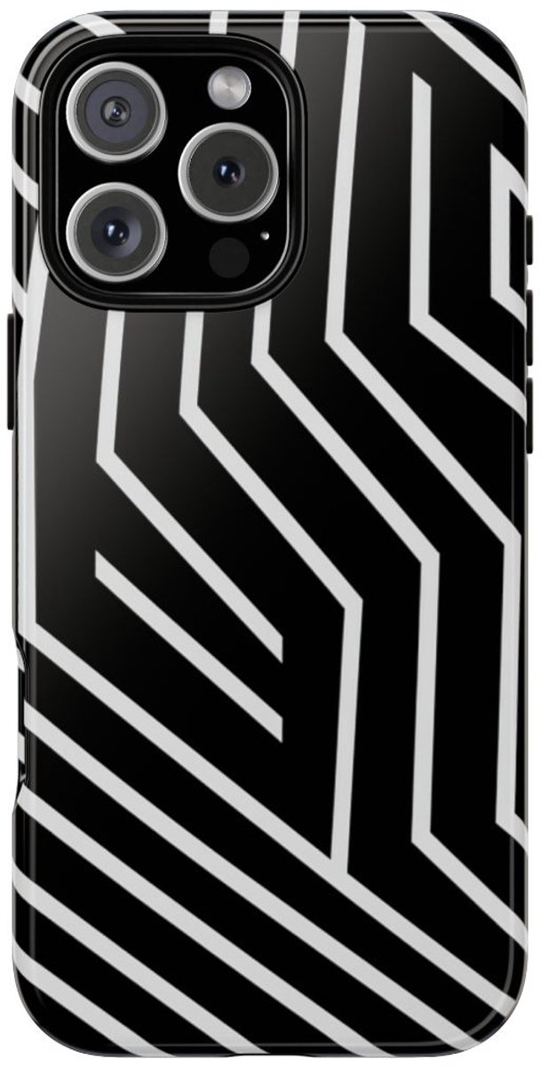 Zwart-Wit Geometrisch Lijnpatroon – Telefoonhoesje Geschikt voor iPhone 16 Pro Max