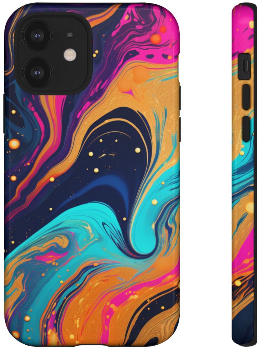 Psychedelisch Neon Marmer Abstract – Telefoonhoesje Geschikt voor iPhone 12