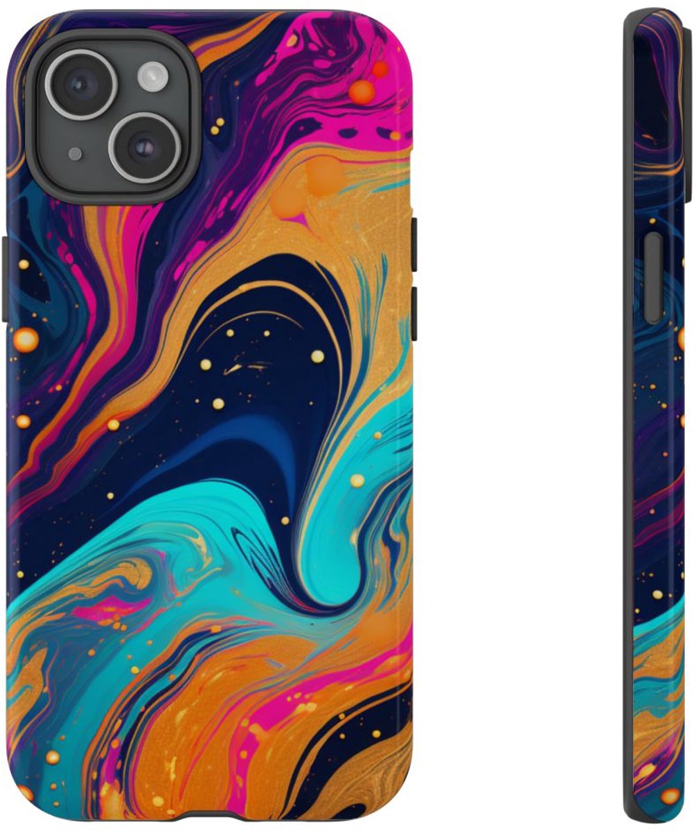 Psychedelisch Neon Marmer Abstract – Telefoonhoesje Geschikt voor iPhone 15 Plus
