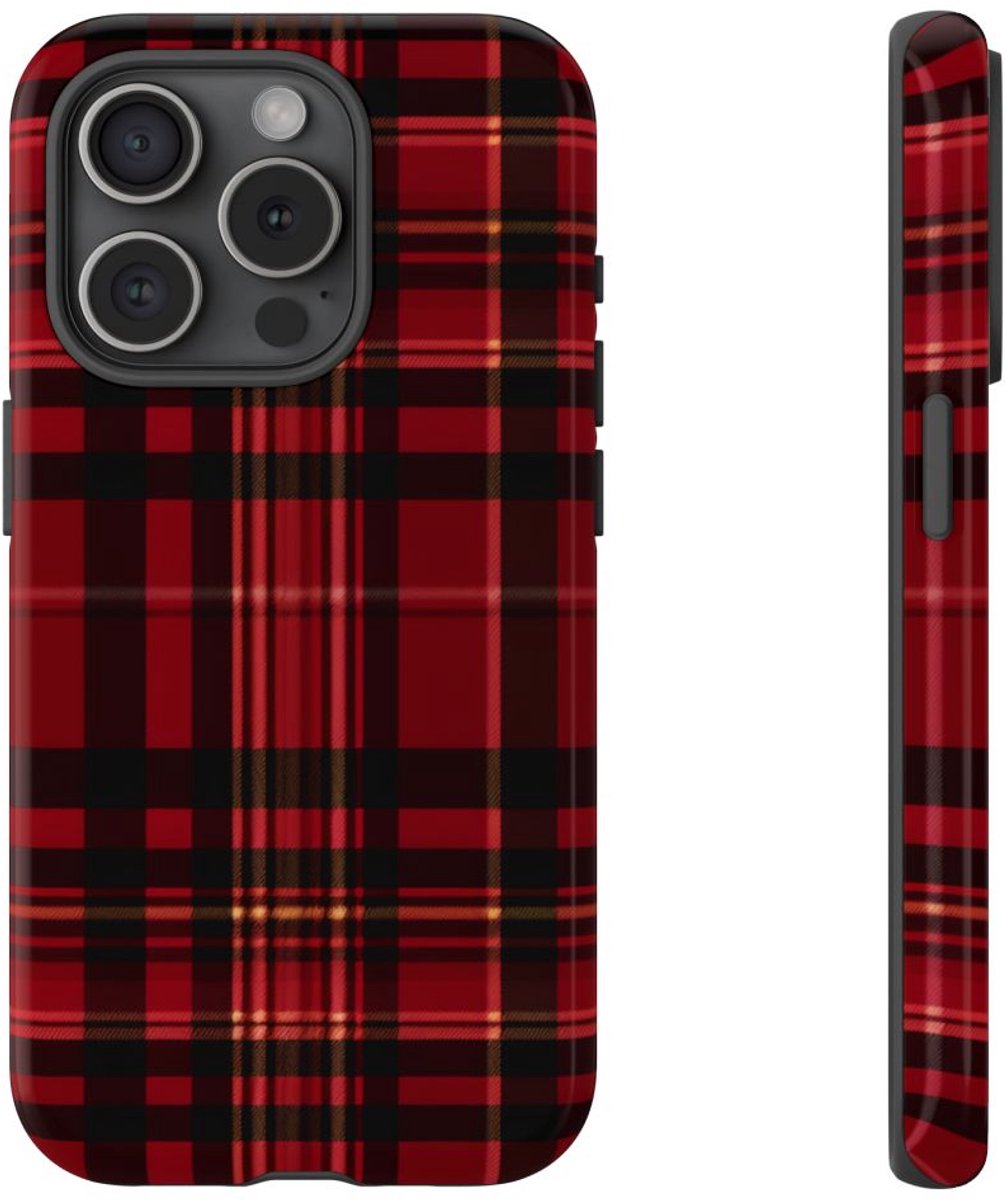 Klassiek Rood Tartan Ruitpatroon – Telefoonhoesje Geschikt voor iPhone 15 Pro
