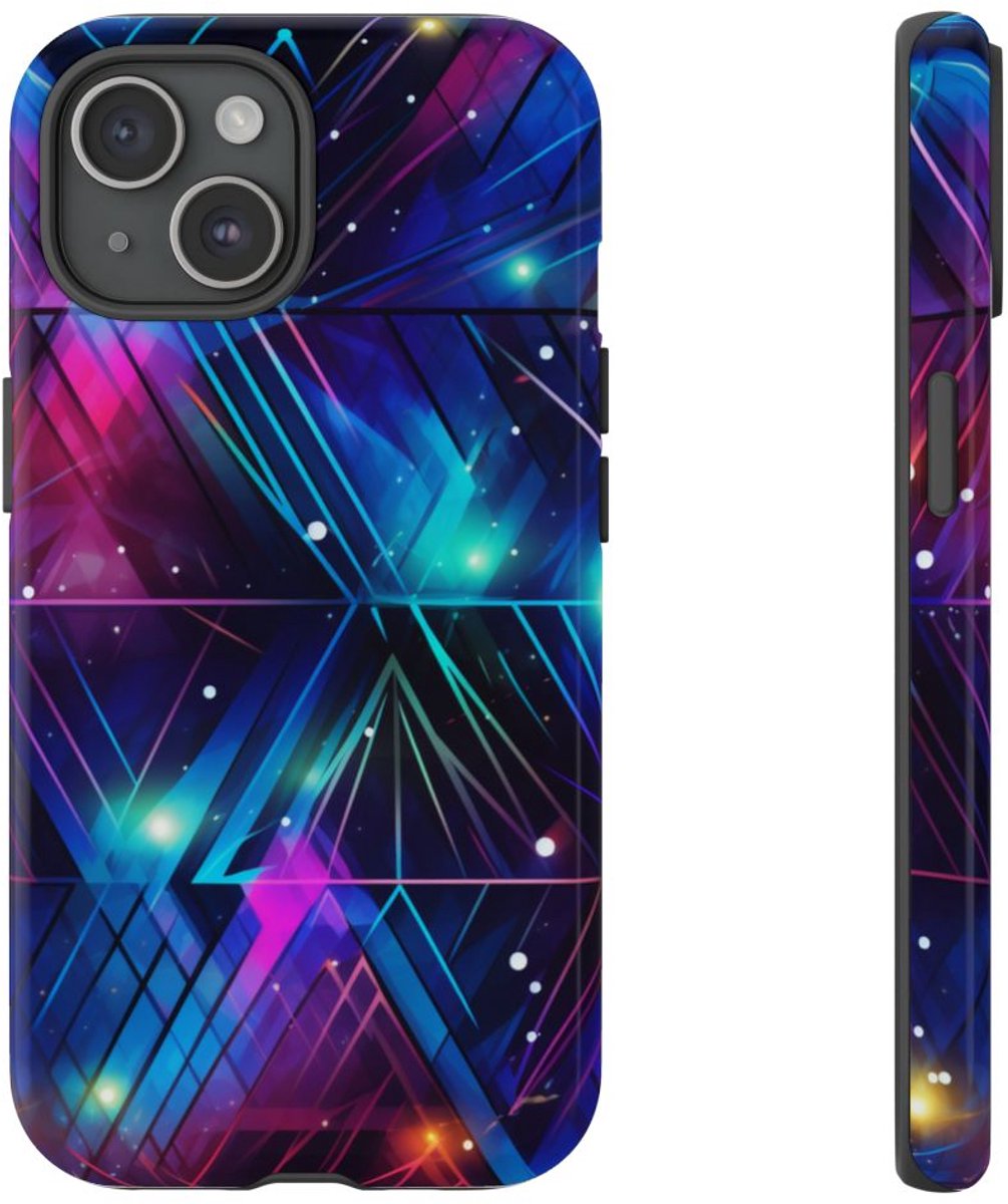 Geometrisch Neon Aurora Abstract – Telefoonhoesje Geschikt voor iPhone 15