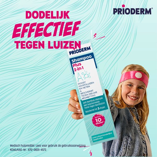 Prioderm Anti-Luis shampoo 2-in-1 - Doodt hoofdluizen en neten effectief in 1 behandeling - Werkt in 5 minuten - Handige applicator - Vanaf 1 jaar - 100ml