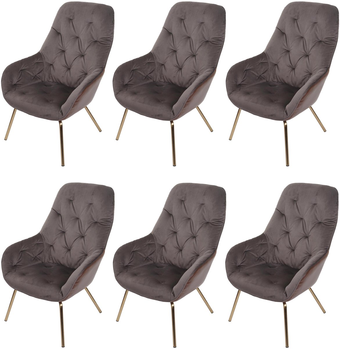 MCW Set van 6 eetkamerstoelen MCW-K26, gestoffeerde stoel woonkamerstoel keukenstoel met armleuningen, metaal ~ fluweel, lichtbruin