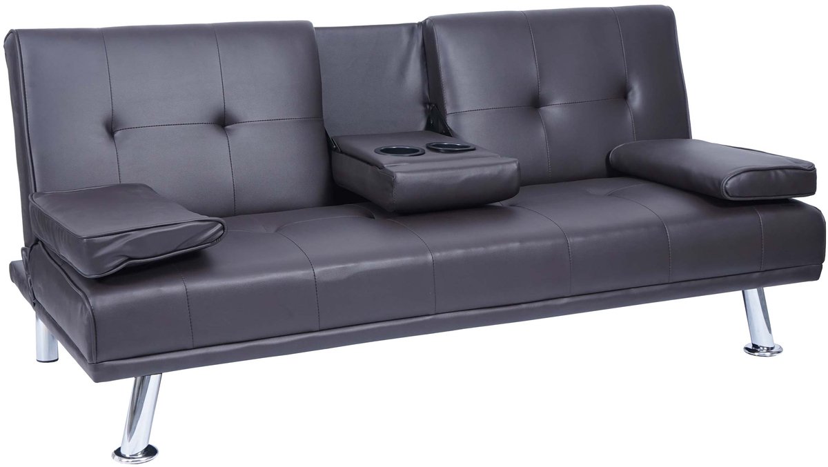 MCW 3-zits bank MCW-F60, slaapbank logeerbed, verstelbare bekerhouder 97x166cm ~ kunstleder, bruin