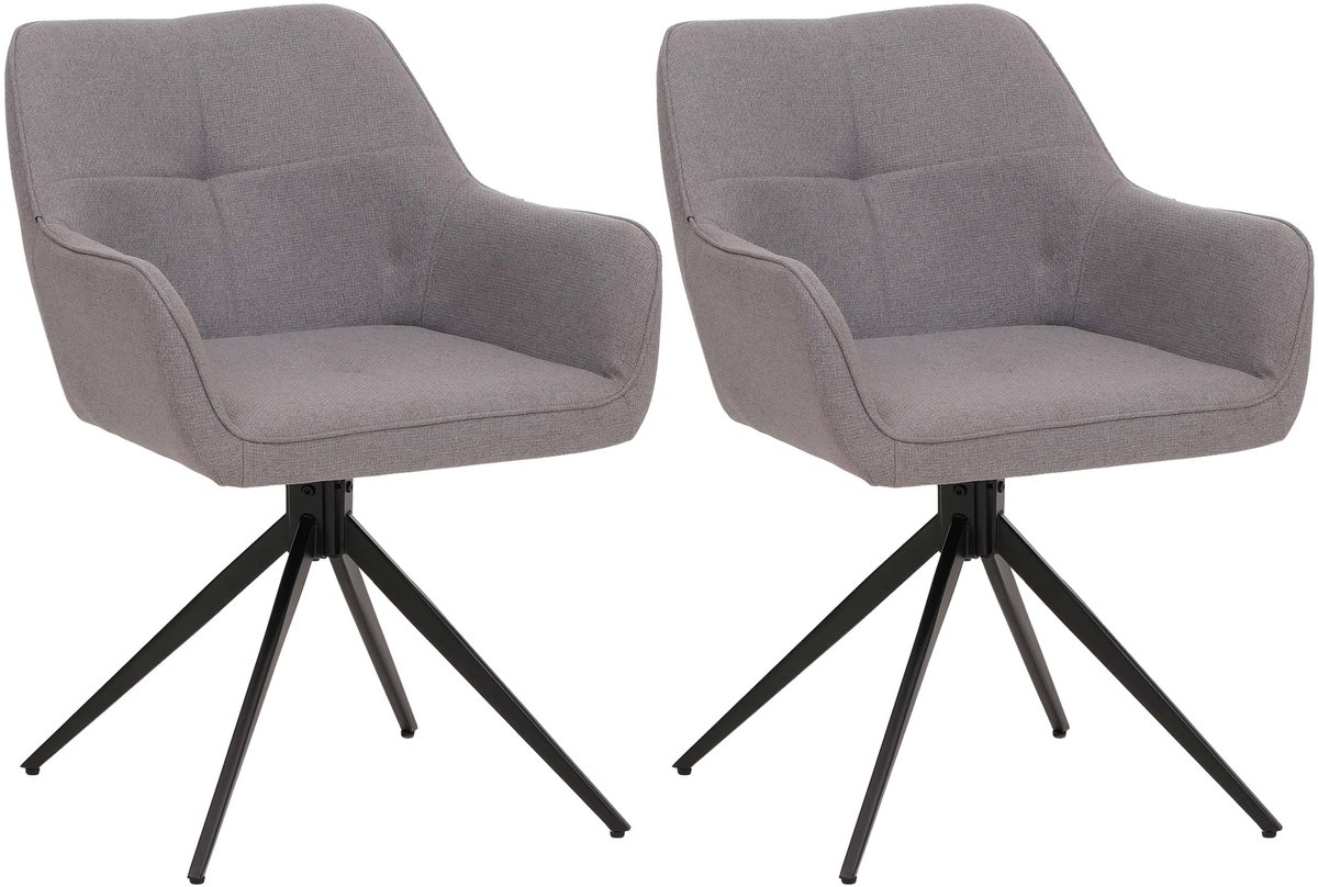 MCW Set van 2 eetkamerstoelen MCW-O47, armleuning keukenstoel, draaibaar met automatische terugvering, stof/textiel (270g/m²) ~ lichtgrijs