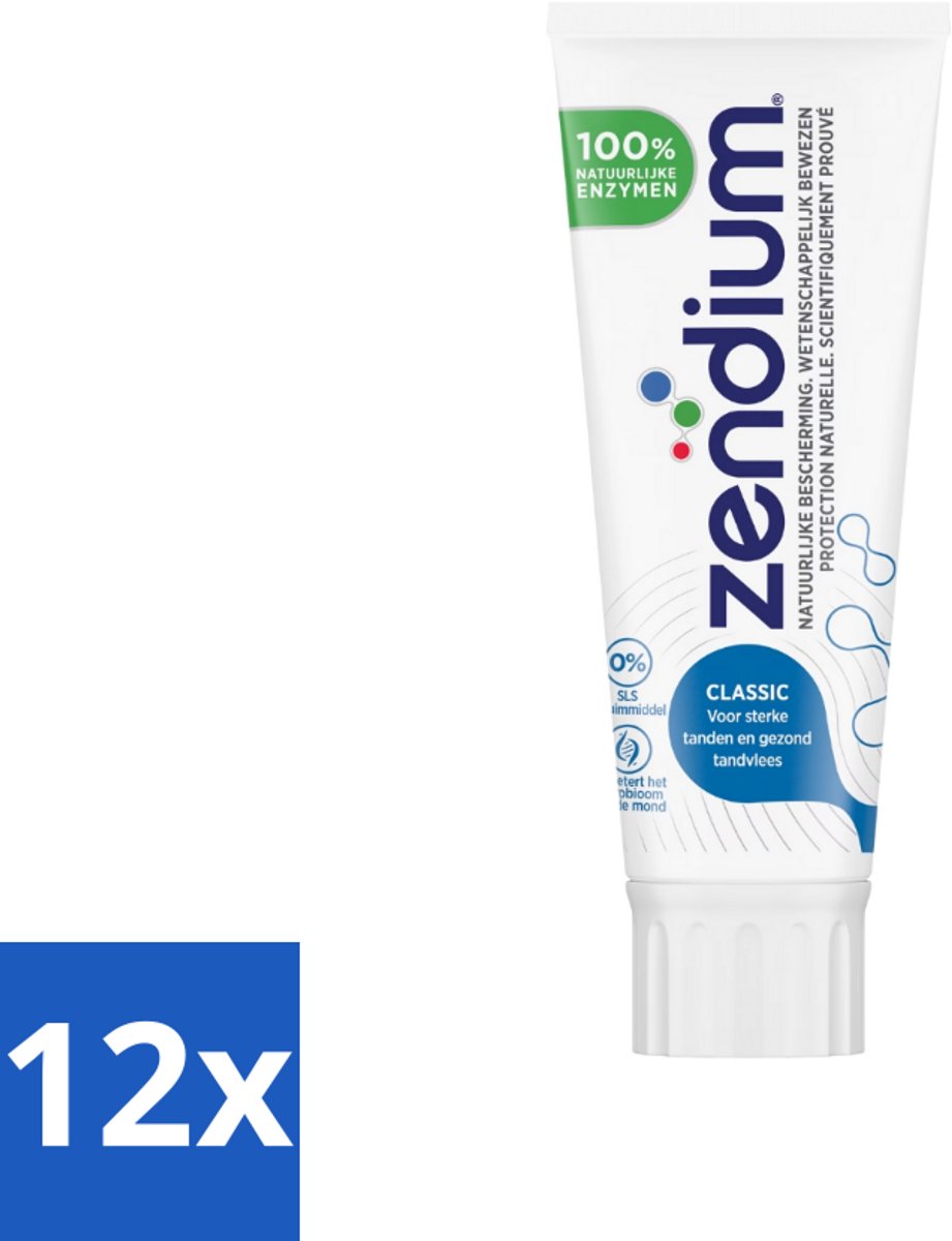 12 x Zendium Tandpasta Classic 75 ml - Tandpasta - Natuurlijke Enzymen - Gezond Microbioom - Fluoride - Gaatjes