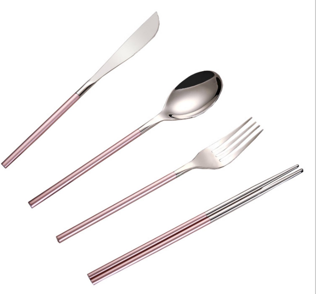 Cuhostki 4-Piece Stainless Steel Cutlery Set - Pink, Portable, Eco-Friendly