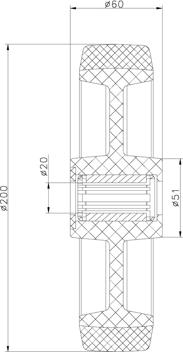 Wielen van 200 mm (8 inch) met blauw rubber en nylon hart, zeer stevig, draagvermogen 800 kg, set van 2