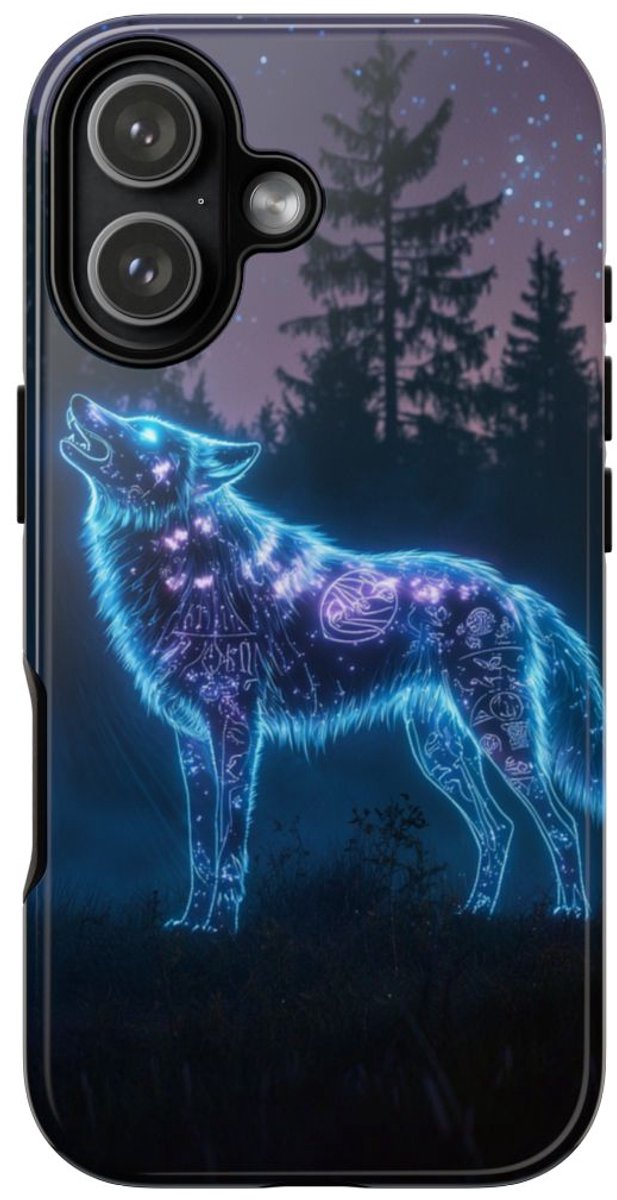 Gloeiende Wolf met Oeroude Symbolen – Telefoonhoesje Geschikt voor iPhone 17