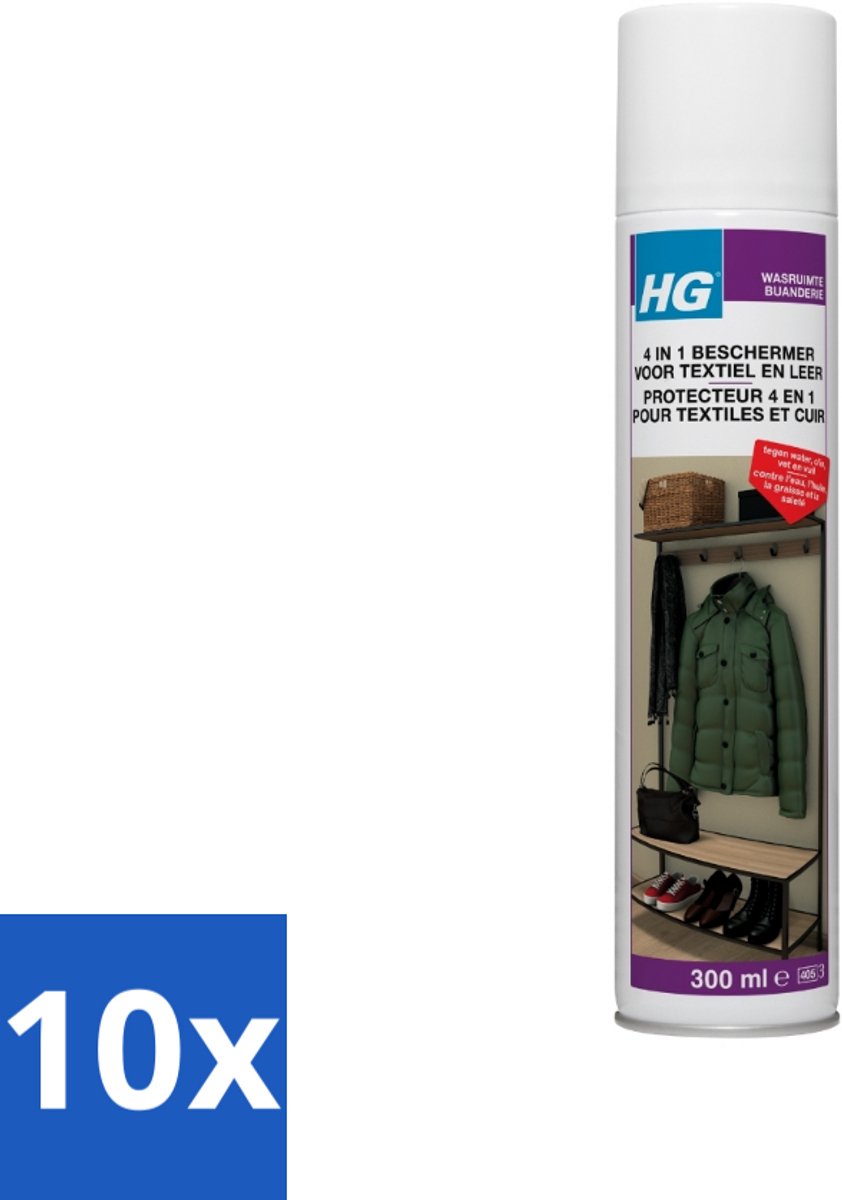 10 x HG 4 in 1 Beschermer Voor Textiel 300 ml - Beschermer Voor Textiel - Waterafstotend Textiel - Vlekkenbestendig Textiel - Textielbescherming - Textielbescherming Tegen Vlekken