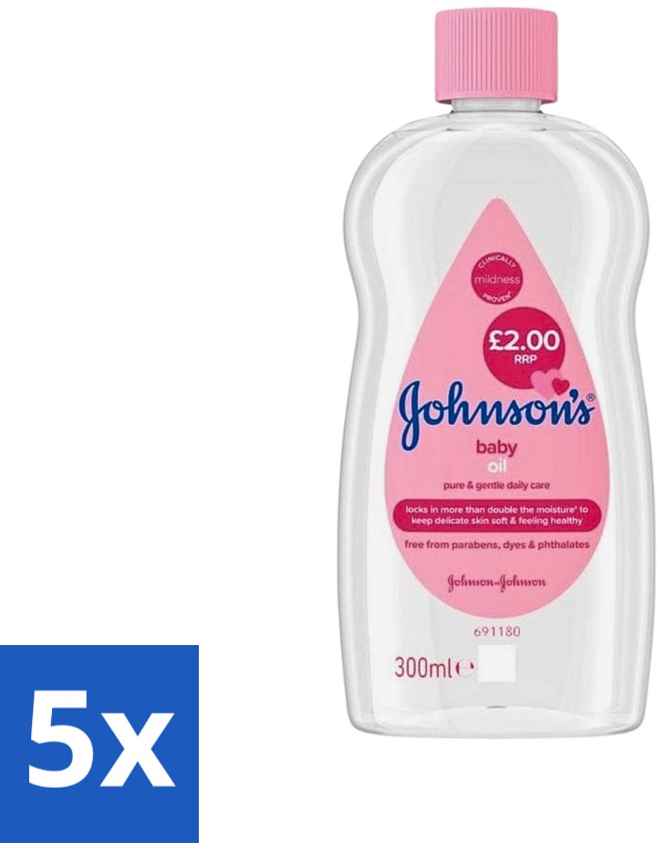 5 x Johnson's - Baby Olie - Puur & Zacht - 300 ml - Babyolie - Babyhuid Verzorging - Babymassage - Hydratatie - Hypoallergeen