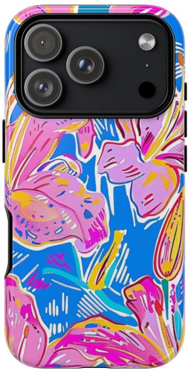 Felroze en Gele Bloemenprint – Telefoonhoesje Geschikt voor iPhone 17 Pro