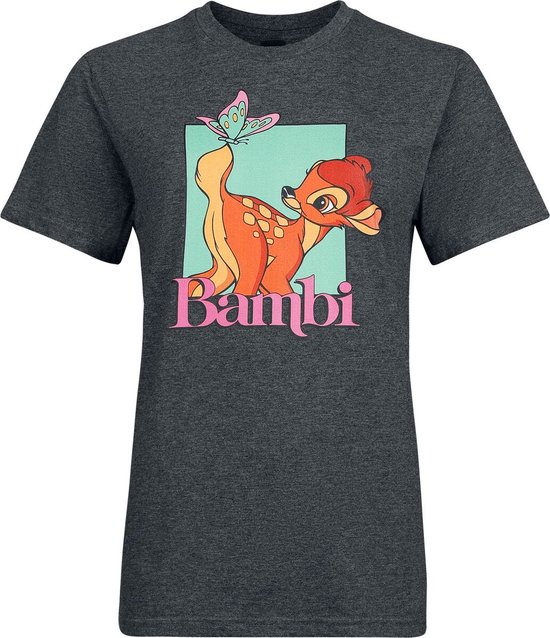 Bambi Butterfly Pop Dames T-shirt - gemêleerd houtskool - L