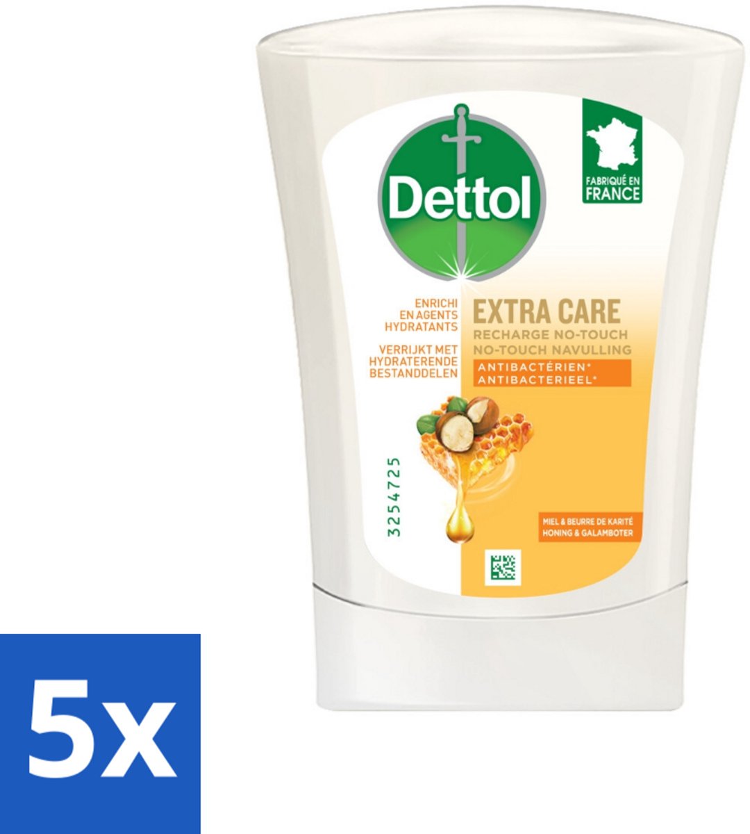 5 x Dettol No-Touch Handzeep Refill Extra Care Honey & Sheabutter 250 ml - Handzeep - Antibacterieel - Honing - Galamboter - Hygiëne