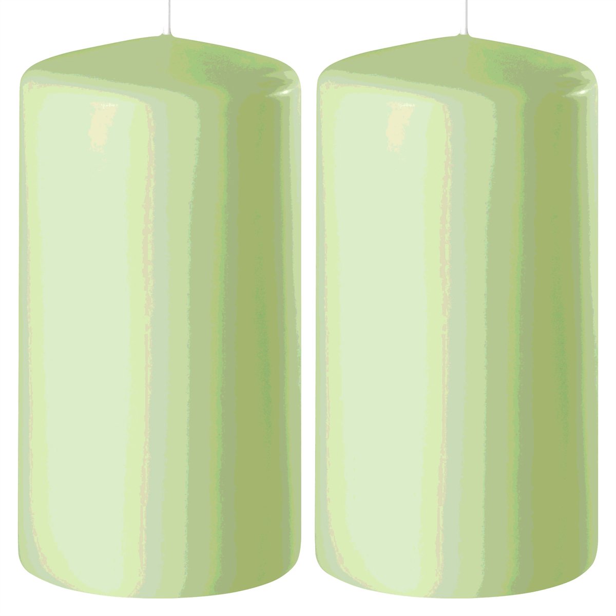 Enlightening Candles Cilinderkaars/stompkaars - 2x - lichtgroen - D6 x H10 cm - 36 branduren - Dikke kaarsen - Voor kandelaar of plateau