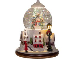 Anna's Collection Snowglobe landschap - wit - met sneeuwpop - 21 cm - sneeuwbol lantaarn - kerst cadeau - kerstdecoratie