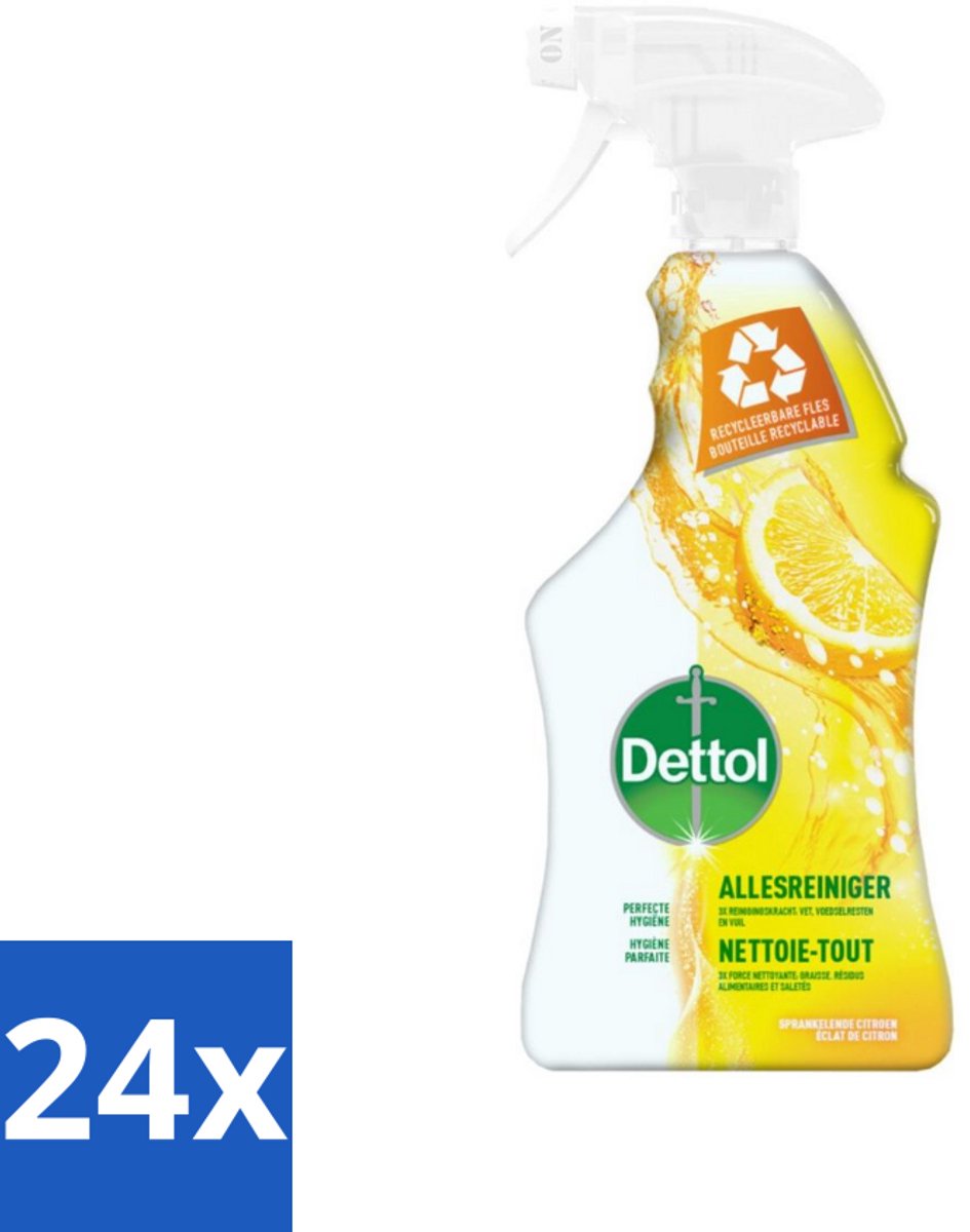 24 x Dettol Antibacteriële Allesreiniger Spray Sprankelende Citroen 750 ml - Allesreiniger - Schoonmaakspray - Citroen - Hygiëne - Keukenreiniger