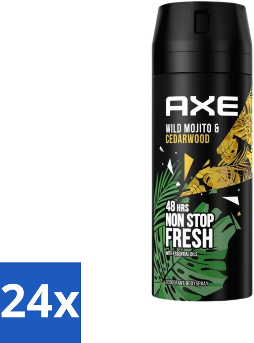 24 x Axe - Deodorant Bodyspray - 48hrs Fresh - Green Mojito & Cedarwood - 150 ml - Deodorant - Deodorant Spray - Axe - Green Mojito - Cedarwood