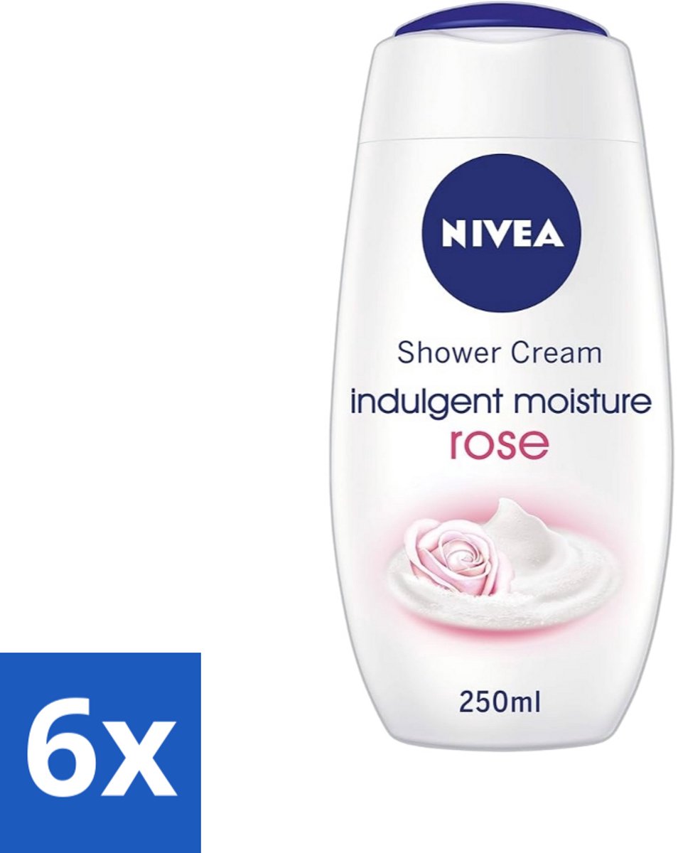 6 x Nivea - Shower Indulgent Moisture Rose Douchecrème - 250 ml - Douchecrème - Amandelmelk - Hydraterende Douchecrème - Zachte Huid - Rozengeur