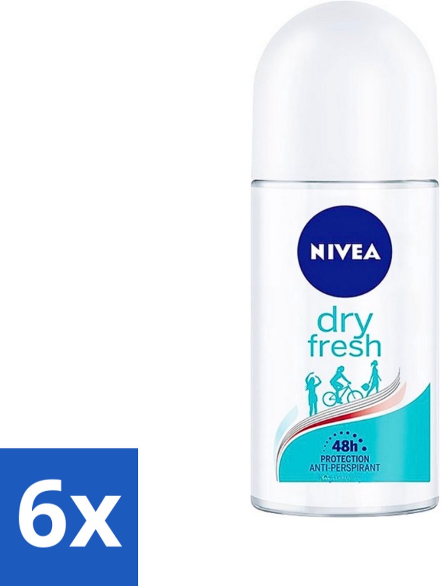 6 x Nivea - Deodorant - Roller - Dry Fresh - 48 Uur Lang Werkend - 50 ml - NIVEA Deodorant Roller - 48 Uur Bescherming - Anti-transpirant - Lichaamsgeur - Unisex Deodorant