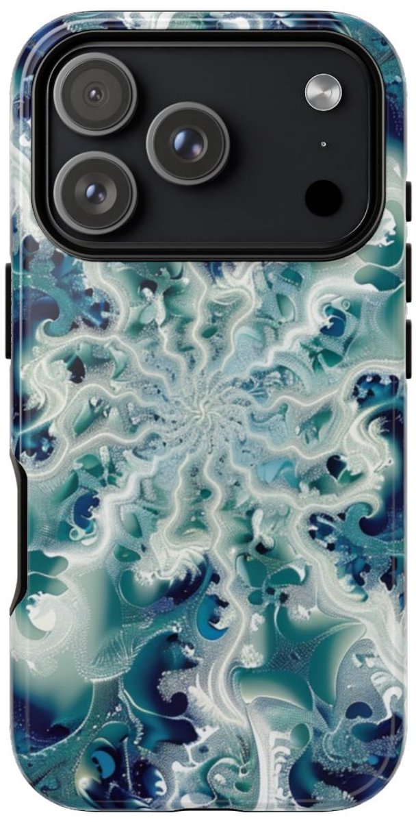 Blauw-Groene Fractalwerveling met Glans – Telefoonhoesje Geschikt voor iPhone 17 Pro