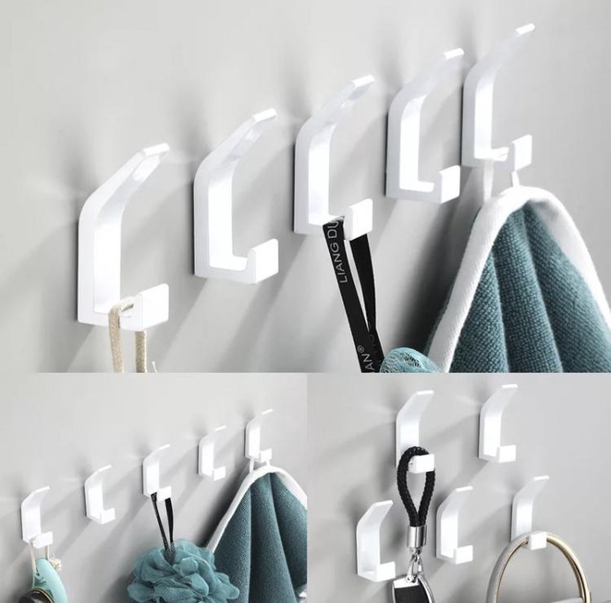 Handdoekhaak Set 5 stuks -Chroom -Zonder Boren RVS - Vierkant Zelfklevend Badjas - Theedoe