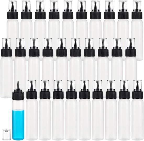 Lot de 30 flacons souples en plastique de 60 ml avec couvercles noirs - Flacons rechargeables pour cosmétiques et art - Idéal pour l'artisanat