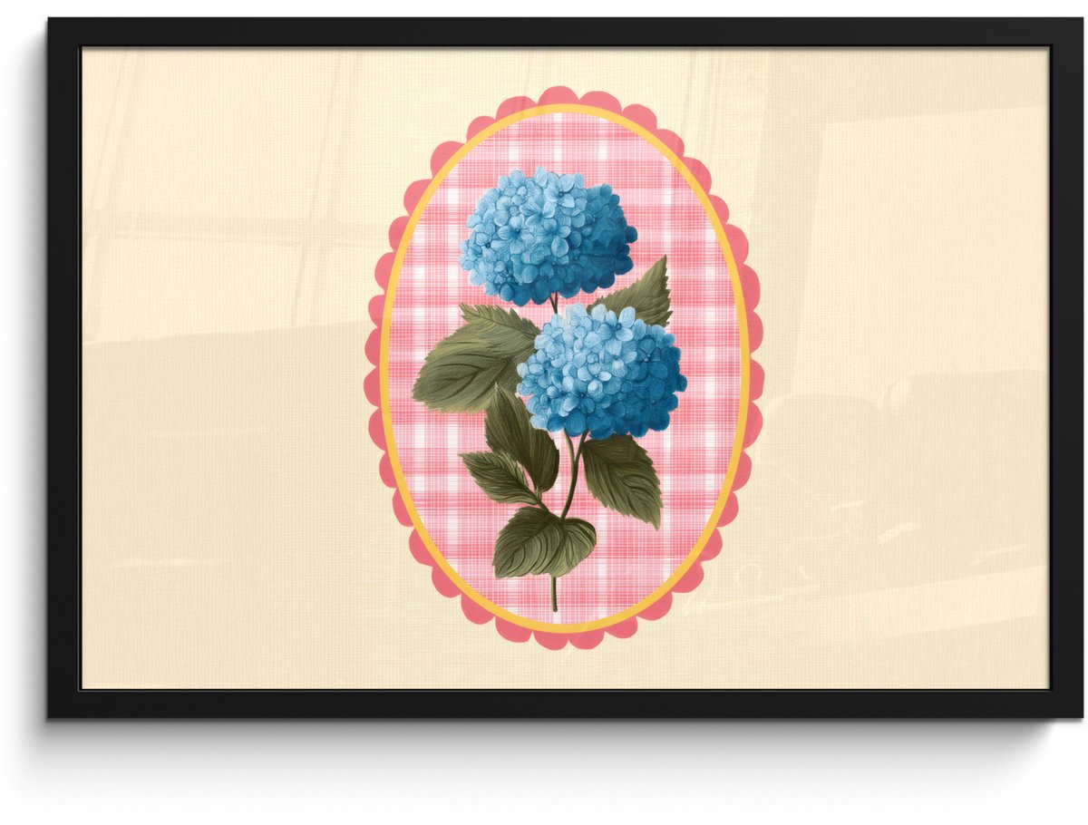 FrameYourWall Poster in lijst - Fotolijst 60x40 cm - Posters - Bloemen - Blauw - Lijst - Bladeren - Posterlijst zwart - Decoratie - Wanddecoratie woonkamer - Muurdecoratie slaapkamer Bloemen - Lijst