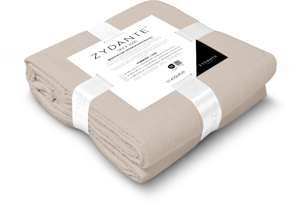 Zydante Dekbedovertrek Set 140x220 cm - Dekbedhoes met 1 Kussensloop - Mousseline - Taupe
