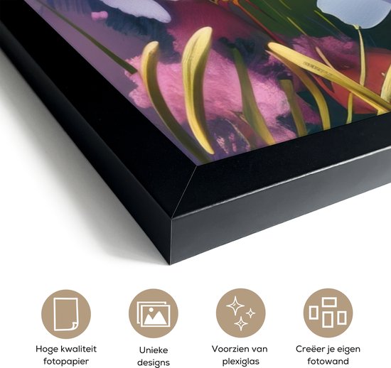 Poster in lijst - Fotolijst 40x60 cm - Posters - Bloemen - Kleurrijk - Bloei - Posterlijst zwart - Decoratie - Wanddecoratie woonkamer - Muurdecoratie slaapkamer